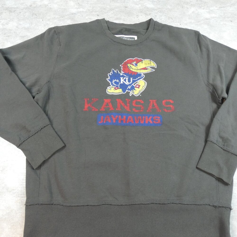 KU Jay Hawks Sweatshirt XL Grey Raw Seems University of Kansas